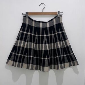 Plaid A-Line Skirt - Black, Gray & Cream